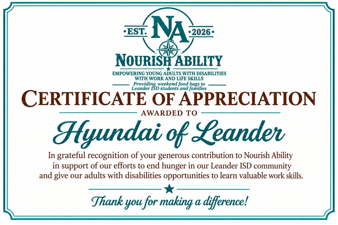 Hyundai of Leander donation recognition